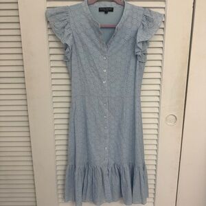 Central Park West New York Sky Blue Ruffle Midi Dress